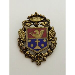 Vintage Brass Via‎ Crucis Lucis Enamel Catholic Pin Brooch Griffin Maltese Cross